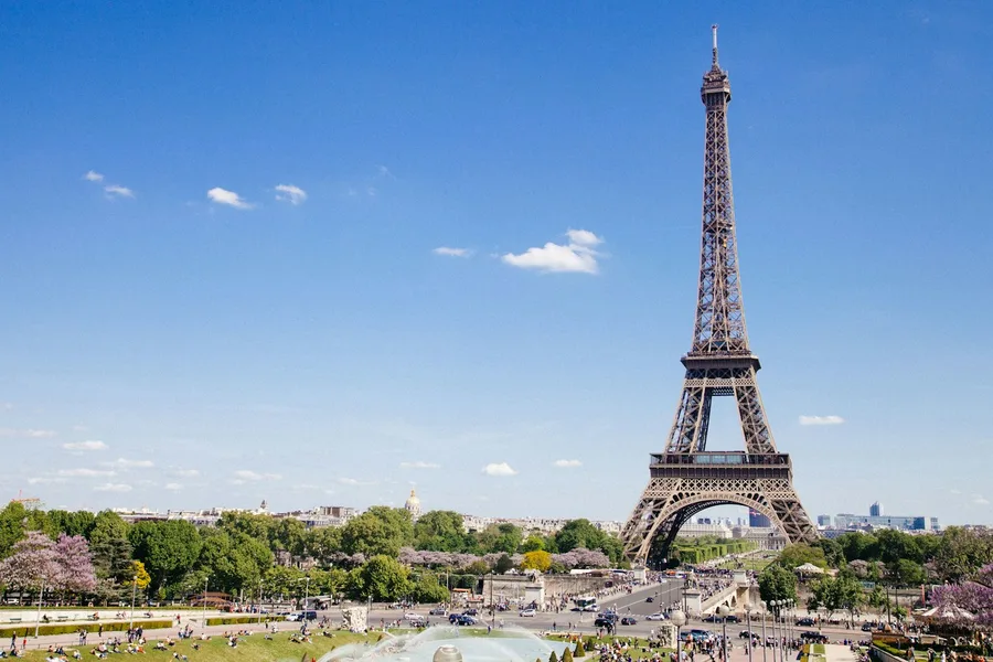 The Eiffel Tower above the Champ de Mars in Paris