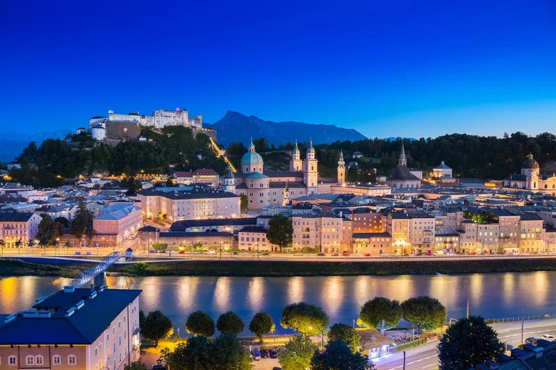 Salzburg old town and the Hohensalzburg Fortress above the Salzach