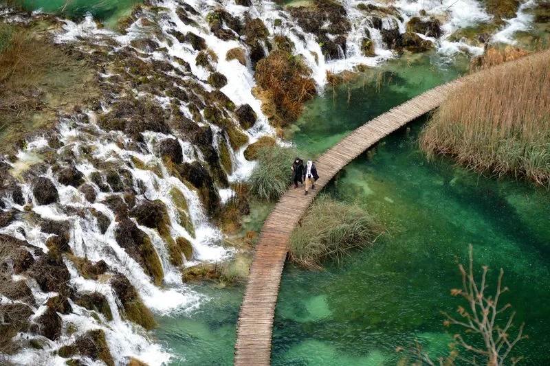 Waterfalls and boardwalks at Plitvice Lakes National Park