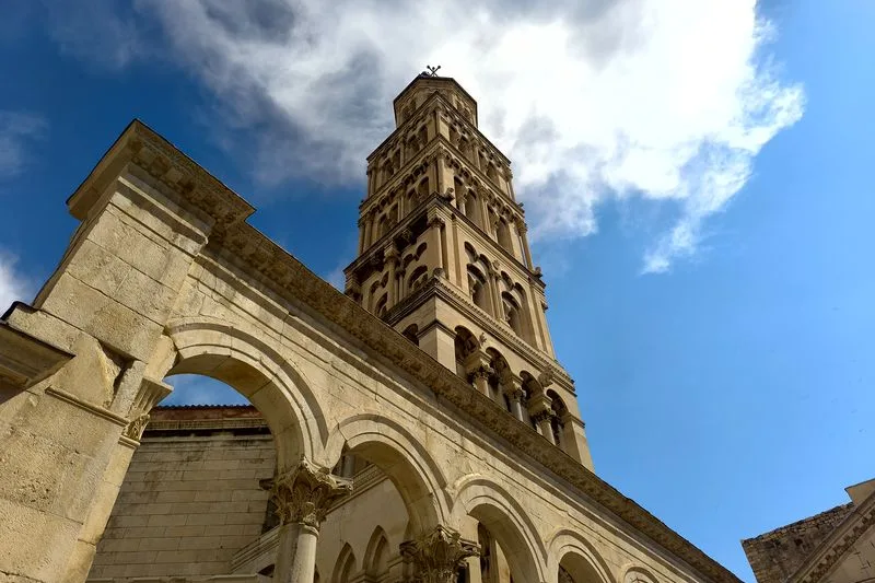 The cathedral bell tower rising above Diocletian's Palace, Split
