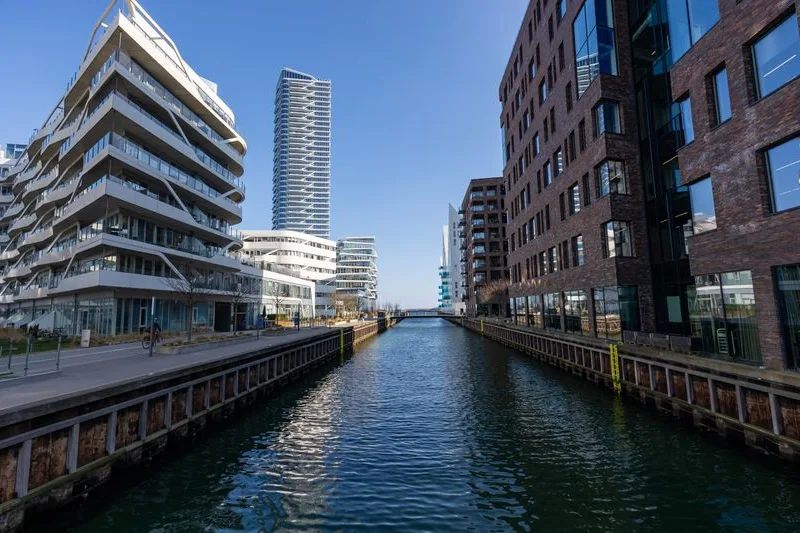 Modern waterfront architecture along the canal at Aarhus O