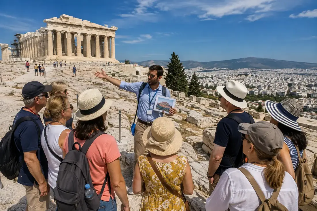 A guided group at the Acropolis in Athens on an HCG Greece programme