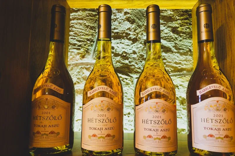 Bottles of Tokaji Aszú in a cellar in northern Hungary