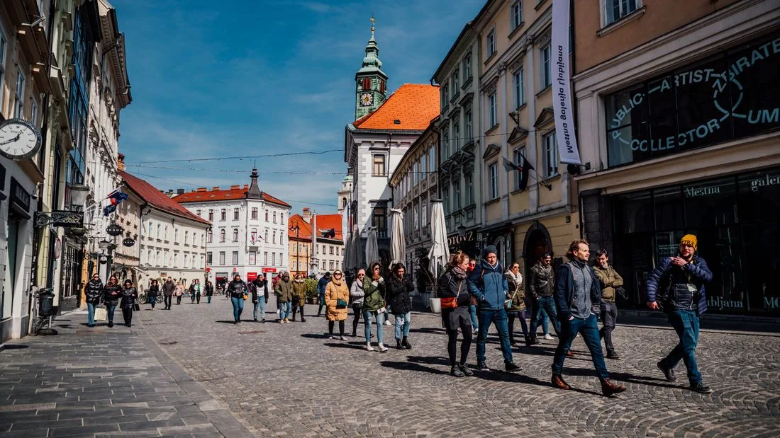 A cobbled street in the old town of Ljubljana